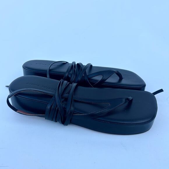 Amina Muaddi Jamie Lambskin Leather Lace Up Flatforms Platform 10 Black 41 - Picture 7 of 13